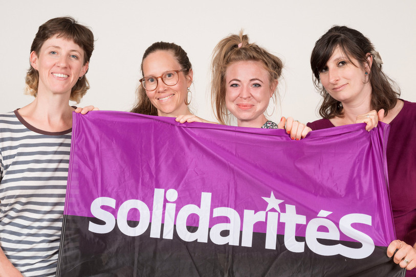 Nathalie Delbrouck, Leana Ebel, Solenn Ochsner et Mila Meury-Touré. Photo : SolidaritéS.