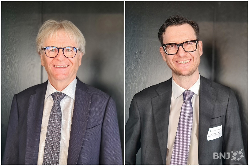 De gauche à droite : le futur ancien président de la Fédération de l'industrie horlogère suisse Jean-Daniel Pasche et son successeur Yves Bugmann. 