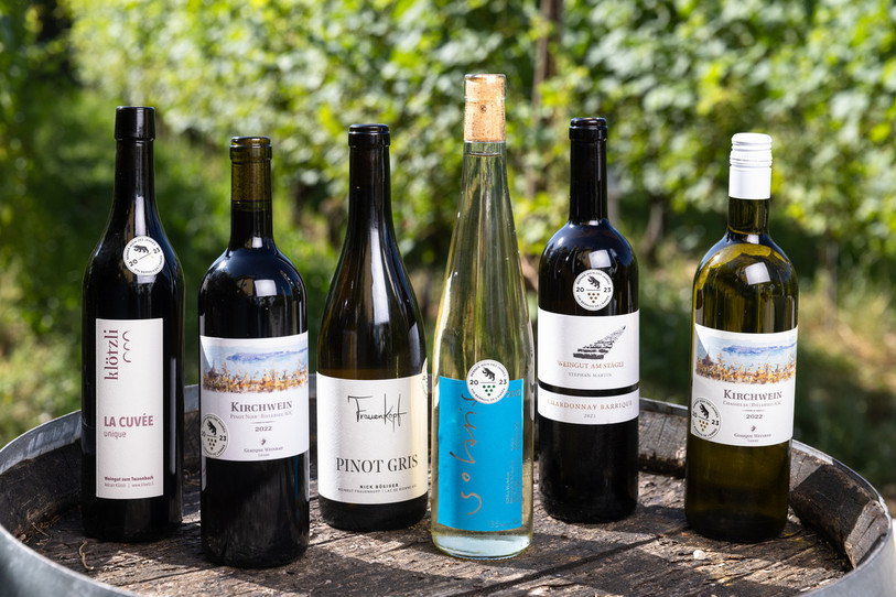 Les vins lauréats du prix « Vin bernois de l'année 2023 ». (Photo : Canton de Berne / Marco Zanoni).