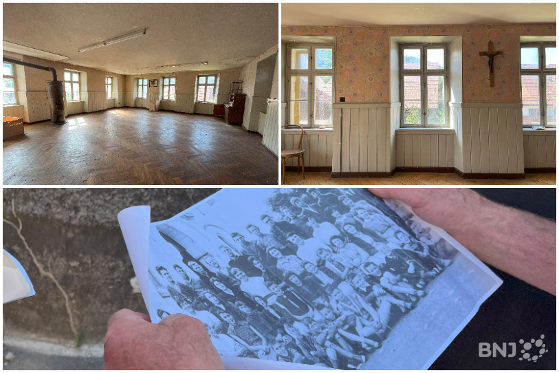 Le bâtiment qui date de 1848 est vide hormis quelques tableaux et un crucifix.