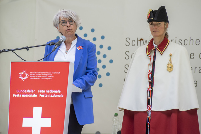 Elisabeth Baume-Schneider pendant son discours sur le Grütli. (photo : KEYSTONE/Urs Flueeler)