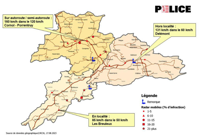 La police jurassienne a publié ses statistiques de la circulation routière pour le mois de juillet. (Image : Police cantonale jurassienne).
