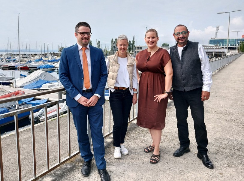 Le Centre lance quatre candidats pour le Conseil national. De gauche à droite: Jonathan Marty, Michelle Grämiger, Manon Freitag et Blaise Fivaz.