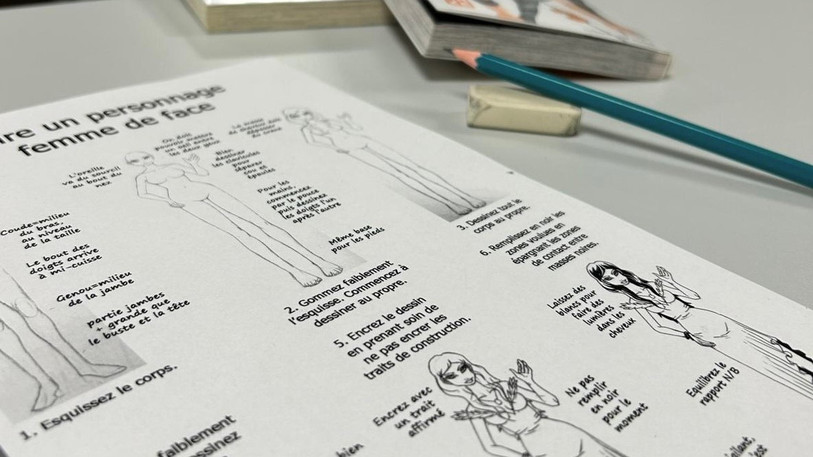 L'atelier de dessin manga organisé au CIP proposait aux élèves d'apprendre les bases : les proportions du corps. (Photo : Noémie Gindroz)