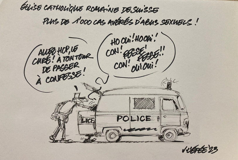 Le dessin de Vincent l'Epée réalisé à Tramlabulle sur le thème des révélations d'abus au sein de l'église catholique.