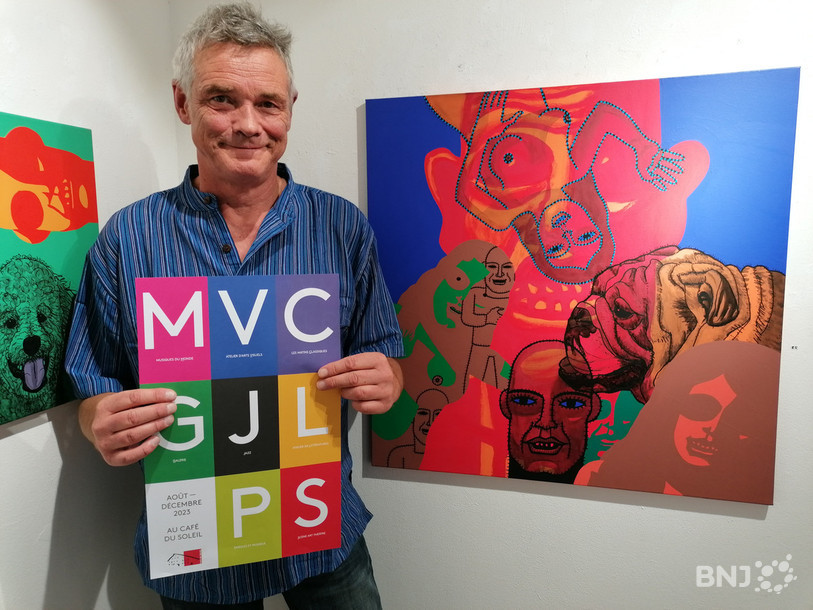 Coordinateur du Café du Soleil, Thomas Loosli est heureux de présenter le programme de saison, au côté de tableaux de l’exposition du Jurassien d’origine Stéphane Montavon visible jusqu’au 1er octobre.