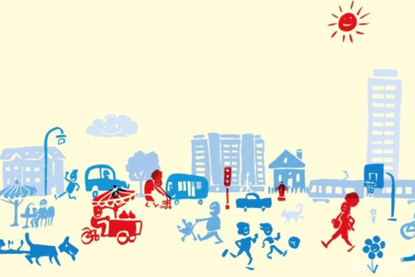 L’illustration d’une bonne cohabitation entre les différents usagers du secteur ouest biennois, à la frontière avec Nidau. (Illustration : Ville de Bienne)