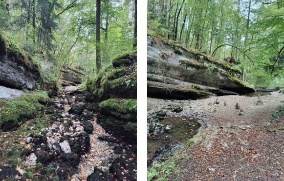 La résurgence de la source de la Grande Doux est à sec. Photo : SEF
