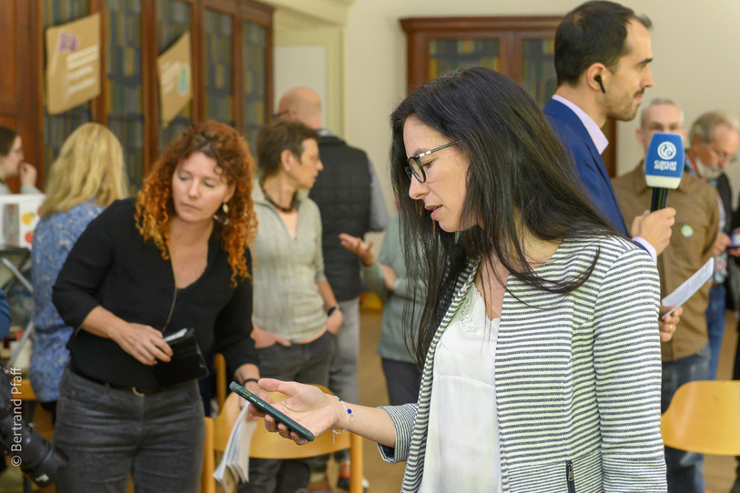 Céline Vara lors de son élection au Conseil d'Etat neuchâtelois, en mars dernier (archives : Bertrand Pfaff).