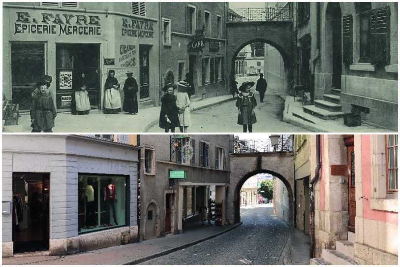 Le petit passage de la Rue du 23 juin a été réalisé en 1957. Il permet aux piétons d'éviter la route, alors encore ouverte au trafic privé. (Photo : Editions Château & Attinger)