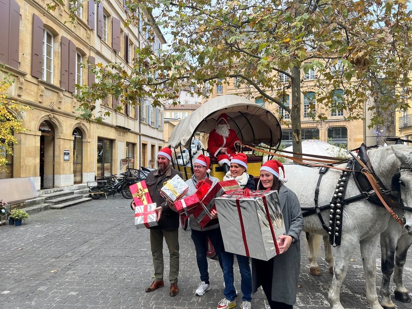 Les autorités ont présenté les différentes animations qui vont rythmer Noël à Neuchâtel. (De gauche à droite: Didier Boillat, Bernard Schneider, Violaine Blétry-de Montmollin et Caroline Juillerat)