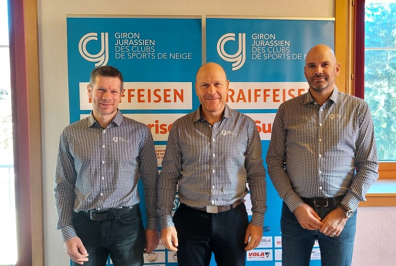 Les responsables du Giron jurassien se réjouissent de l'hiver à venir. (De gauche à droite : Damien Pellaton, directeur du CRP ski nordique, Didier Cuche, président du Giron jurassien, et Jérôme Ducommun, chef alpin).