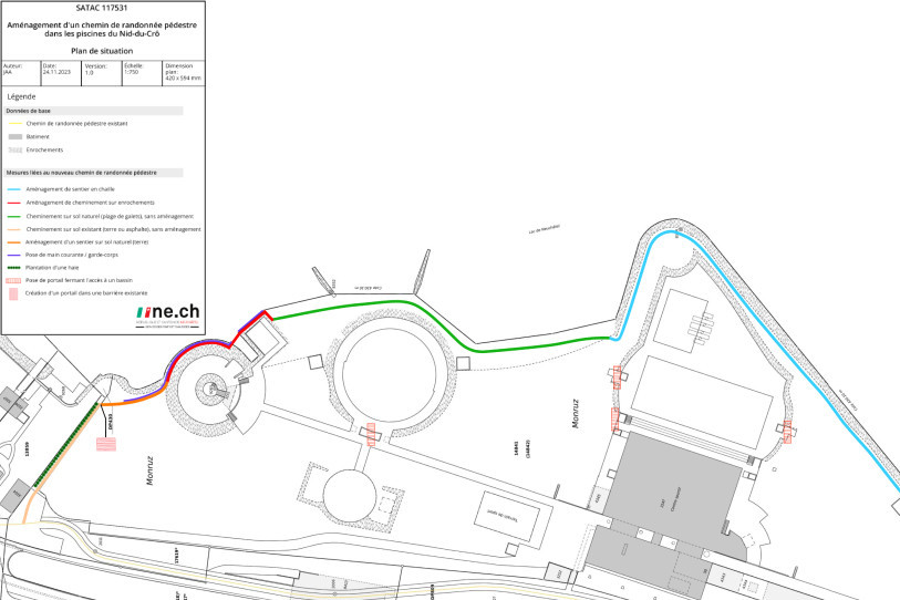 Le plan du sentier de randonnée qui traversera la piscine du Nid du Crô. (Photo : Canton de Neuchâtel).