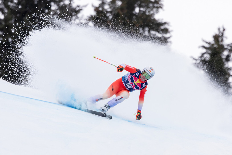 Rémi Cuche sur la piste de la Streif à Kitzbühel (Photo : KEYSTONE / APA / EXPA / Johann Groder).