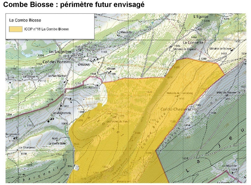 La région des Bugnenets et le projet de zone envisagé par l'administration cantonale neuchâteloise.