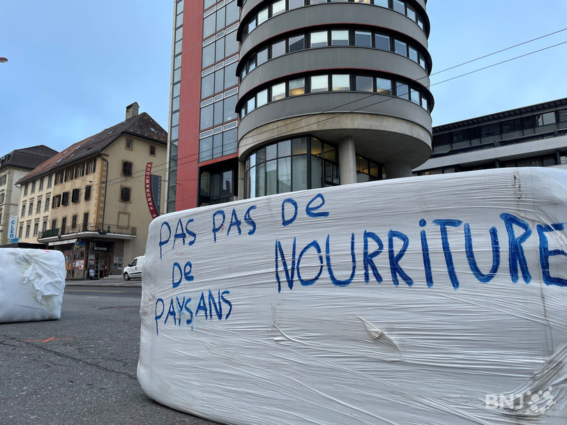 Une vingtaine de bottes de paille ont été disséminées à La Chaux-de-Fonds par de jeunes agriculteurs pour manifester leur colère et leur inquiétude.