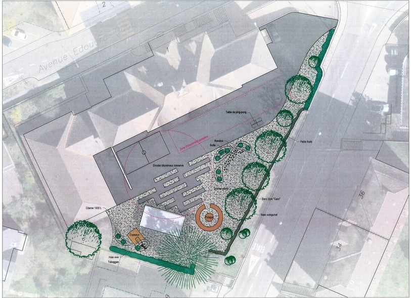 Le plan des aménagements prévus dans la cour du collège de Vauseyon. ( Photo: Ville de Neuchâtel)