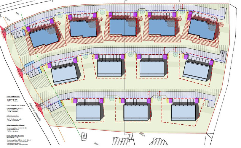 Chaque bâtiment comprendrait six places de parc pour ses habitants. (Photo : dossier SATAC)