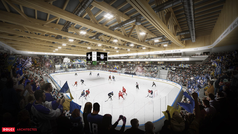 L'intérieur de la future patinoire principale. (image : Dolci Architectes SA).