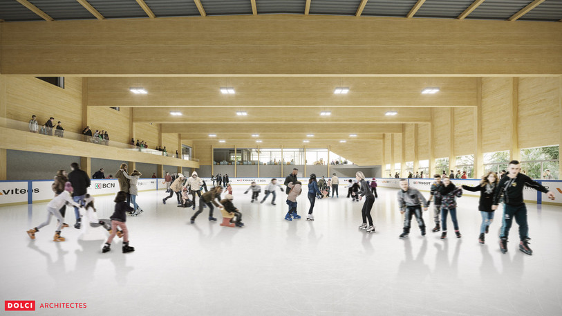 La seconde piste de glace des Mélèzes sera couverte à l'avenir. (image : Dolci Architectes SA).