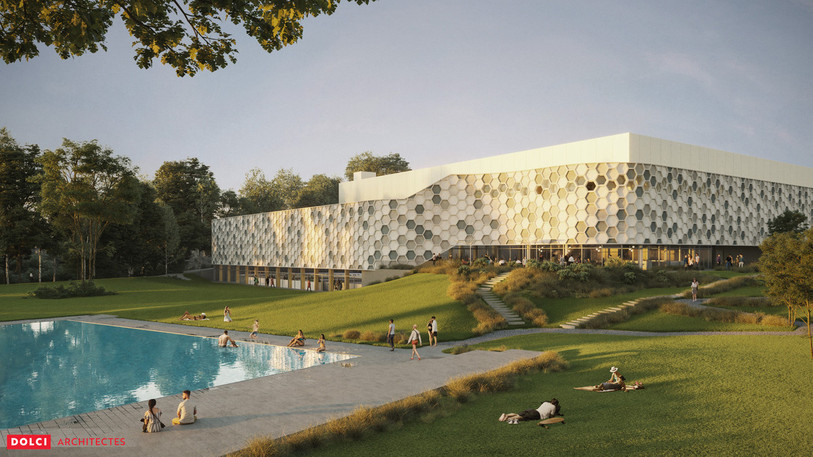 La patinoire depuis la piscine des Mélèzes. (image : Dolci Architectes SA).