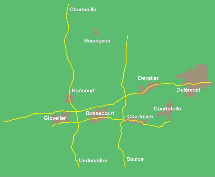 Les camions vibreurs arpenteront des routes situées sur ces lignes jaunes (illustration Géo-Energie Suisse).