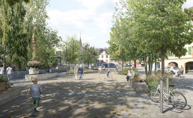Une image qui permet de se faire une idée du futur visage de la place (image : Thomas Sponti).