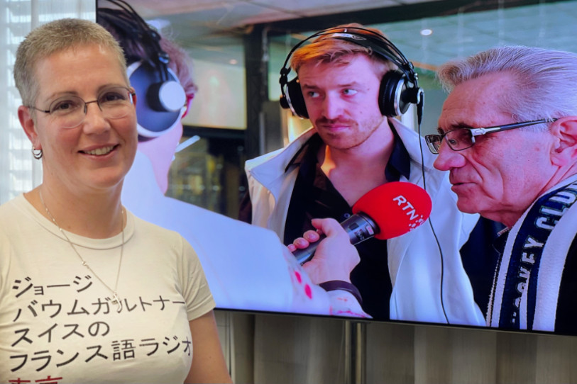 Myriam Wittwer avec Léonard Reichen et René Huguenin, sur l’écran.