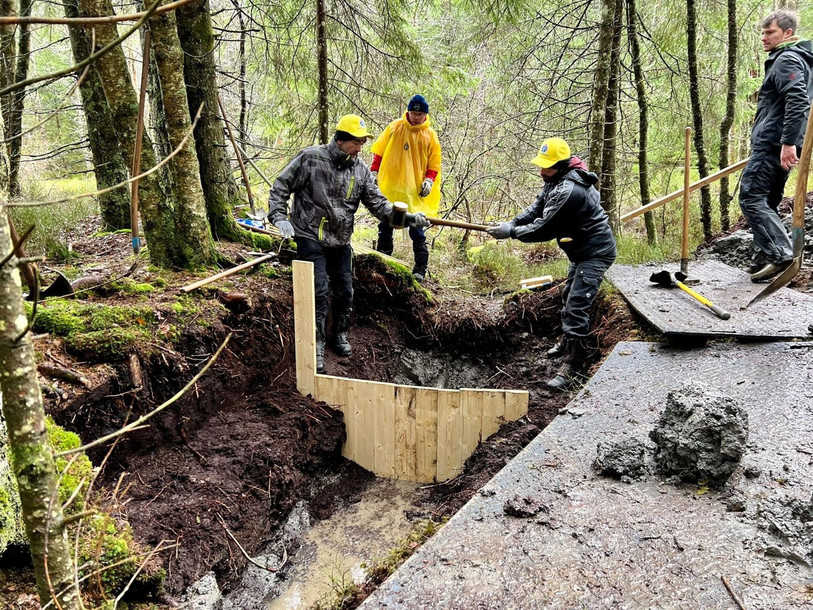 Environ vingt membres de la section jurassienne du TCS ont participé, sous la direction de l'Office de l'environnement, à la restauration d'une tourbière ce samedi. (Photo : Laurent Gogniat)