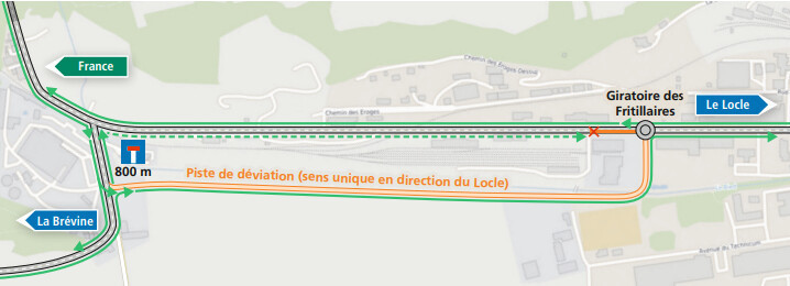 Le nouveau plan de circulation provisoire à l'ouest du Locle, dès le 9 avril et jusqu'à fin mai.