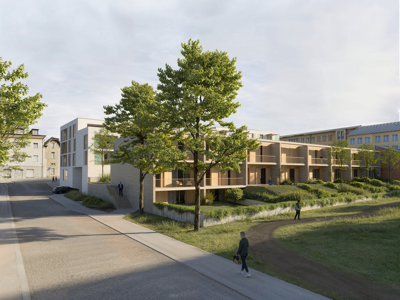 Les huit maisonnettes alignées disposeront de jardins privatifs. (Illustration : Stähelin Partner architectes SA)