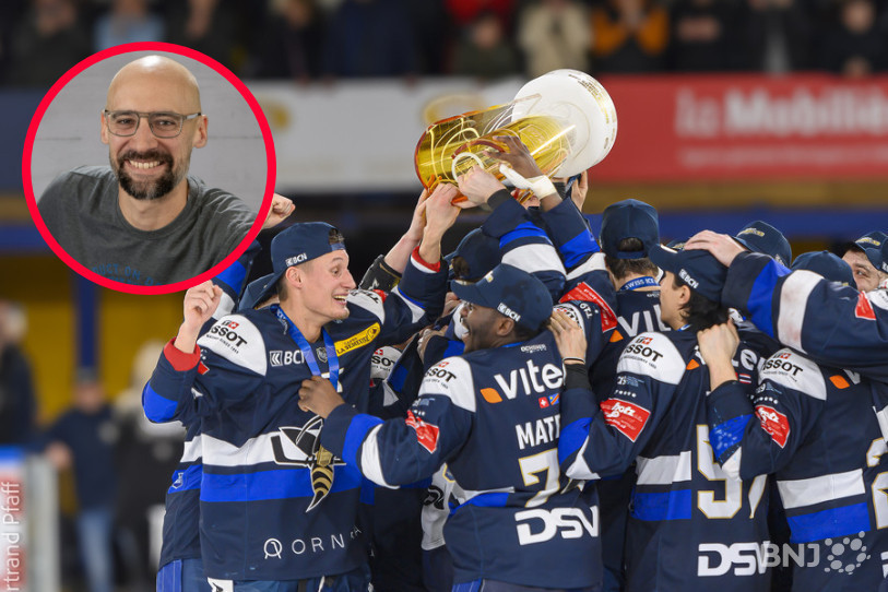 Journaliste à RTN, Vincent Costet revient sur le sacre du HC La Chaux-de-Fonds en Swiss League mardi soir. (Photo : Bertrand Pfaff).