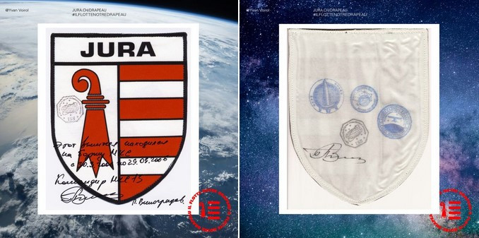Le drapeau jurassien s'est retrouvé dans la Station spatiale internationale en 2006 (photo: jura.ch).