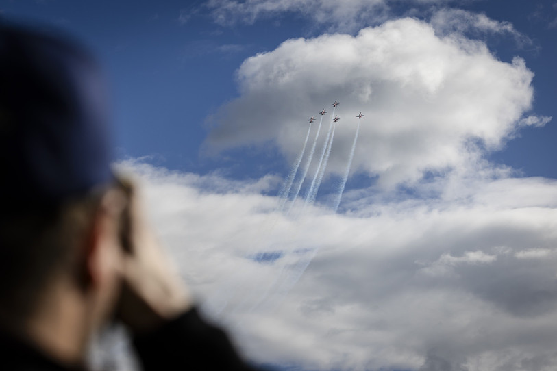 Les jets F-5 Tiger de la Patrouille Suisse s’entraineront au-dessus de Bellechasse, lundi prochain entre 10h et 11h. (Photo : Michael Buholzer/Keystone)