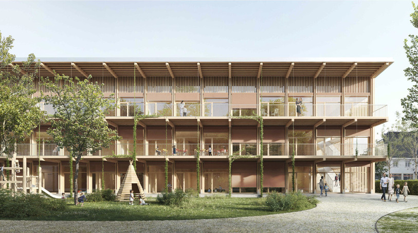 Illustration du projet lauréat pour la nouvelle Maison de l'enfance de Courroux. (Image : Sara Gelibter Architecte)