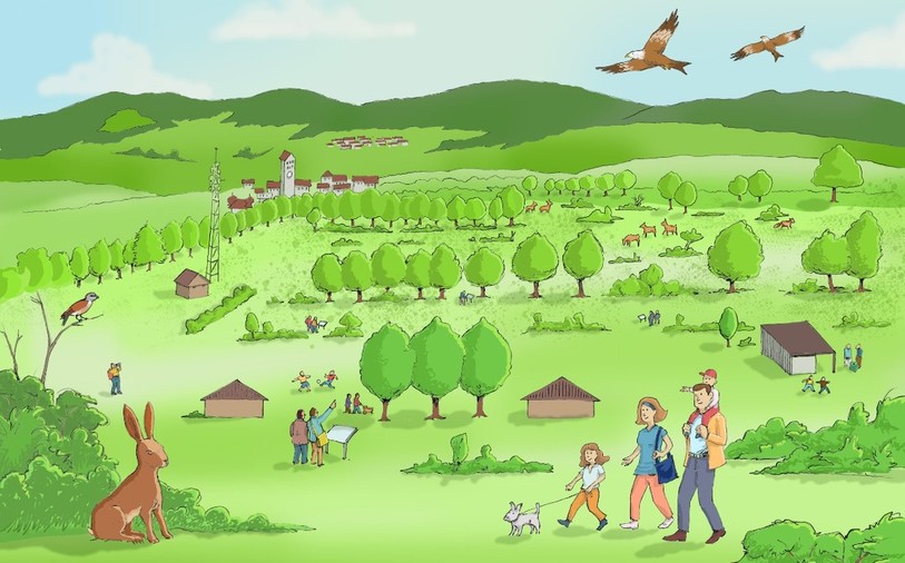 Illustration dévoilée à la presse par Pro Natura et intitulée : « Espace Familles Nature : une autre vision du Banné ». (Photo : Pro Natura Jura)