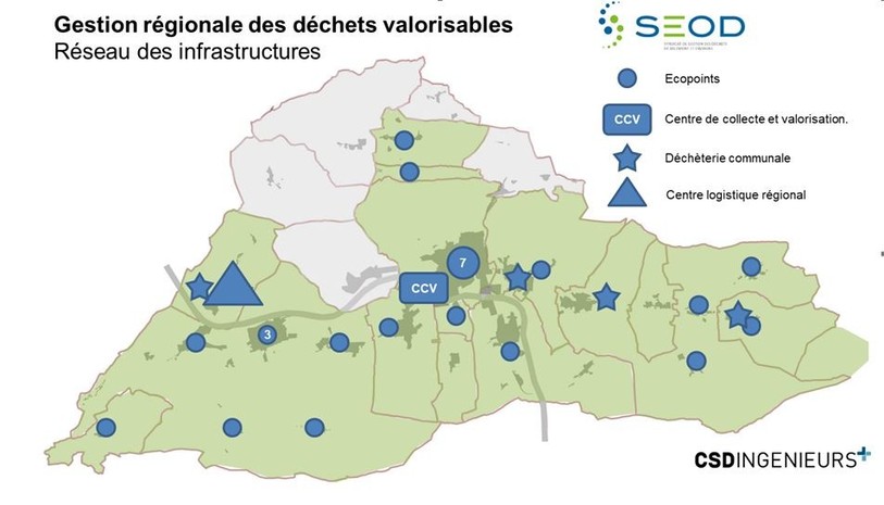 Le réseau des différentes infrastructures du SEOD. (Image : CSD INGÉNIEURS SA)
