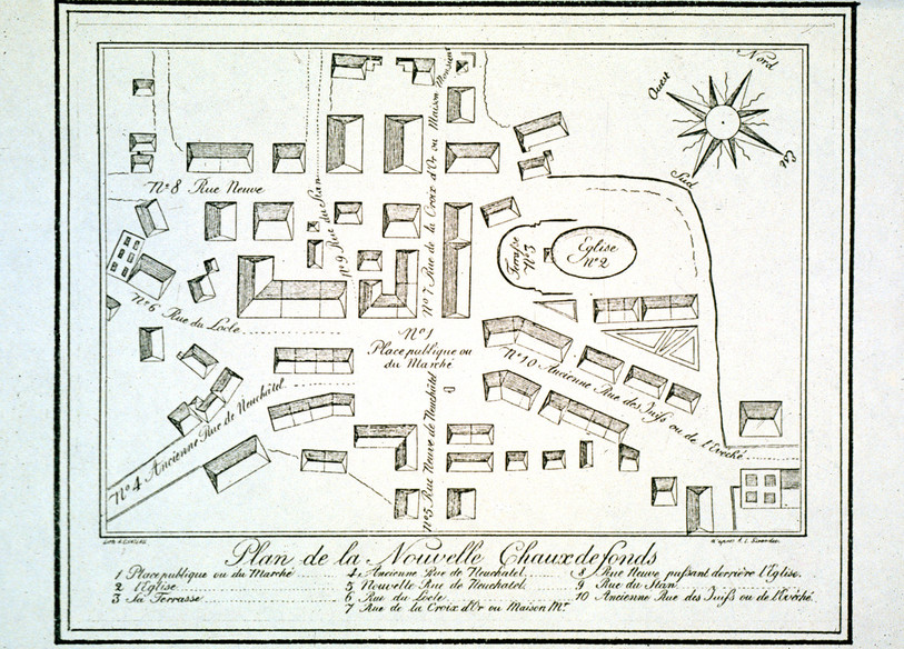Le plan de la nouvelle Chaux-de-Fonds, attribué à Moïse-Perret-Gentil, avant 1802. (Photo: Musée d'histoire de La Chaux-de-Fonds)