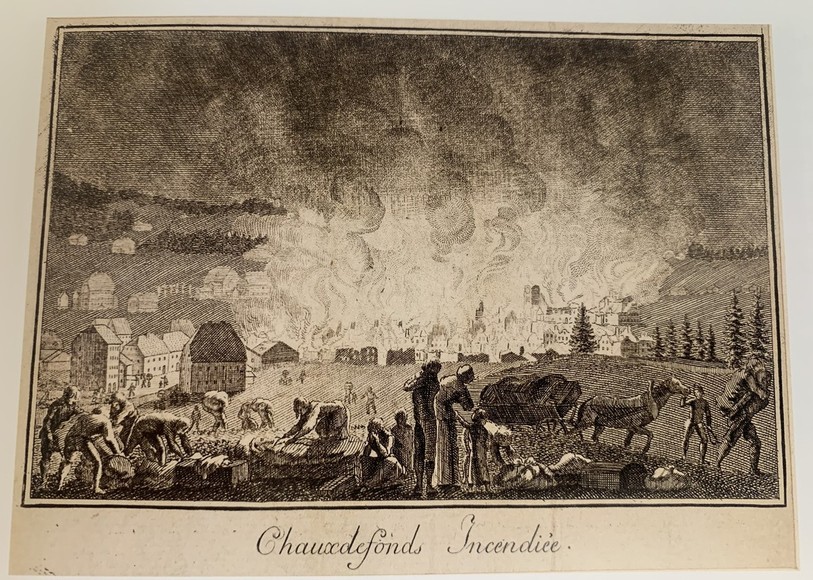 Une gravure d'Abram-Louis Girardet, comme une photo de l'incendie qui a ravagé le village de La Chaux-de-Fonds. (Photo: Musée d'histoire de La Chaux-de-Fonds)