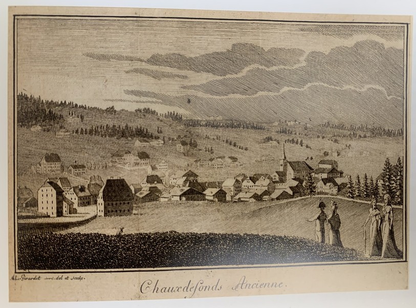 Cette autre gravure d'Abram-Louis Girardet montre le village de La Chaux-de-Fonds avant l'incendie, en 1792. (Photo: Musée d'histoire de La Chaux-de-Fonds)