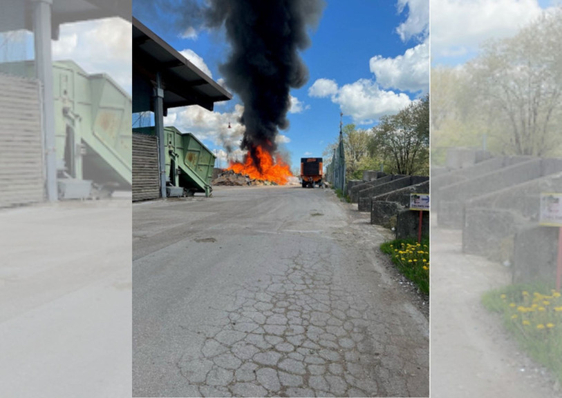 Un tas de déchets a pris feu samedi dans une déchetterie de La Chaux-de-Fonds. (Crédits photo : Police neuchâteloise)