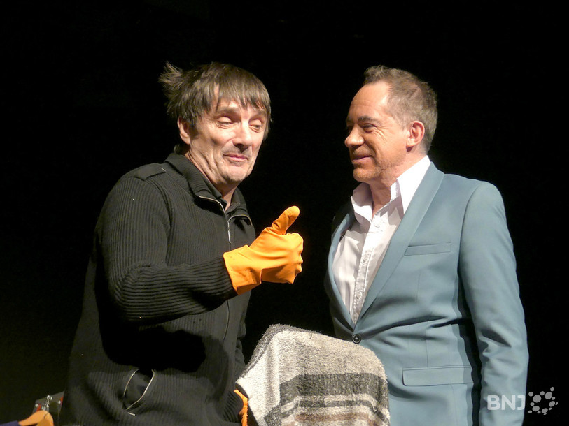 Pierre Aucaigne et Antony Mettler sur la scène de l'Atrium à Vicques. (Photo : archives).