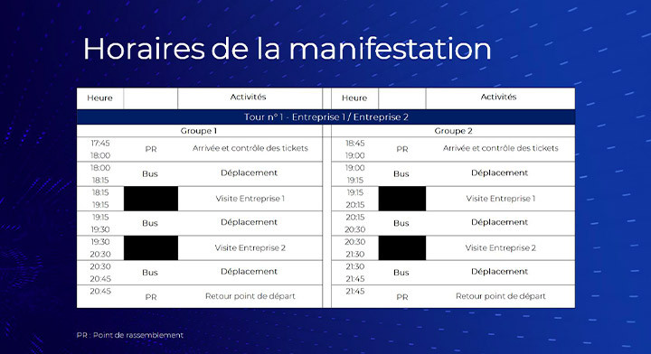 Horaires de la manifestation - CCIJ Nuit des entreprises