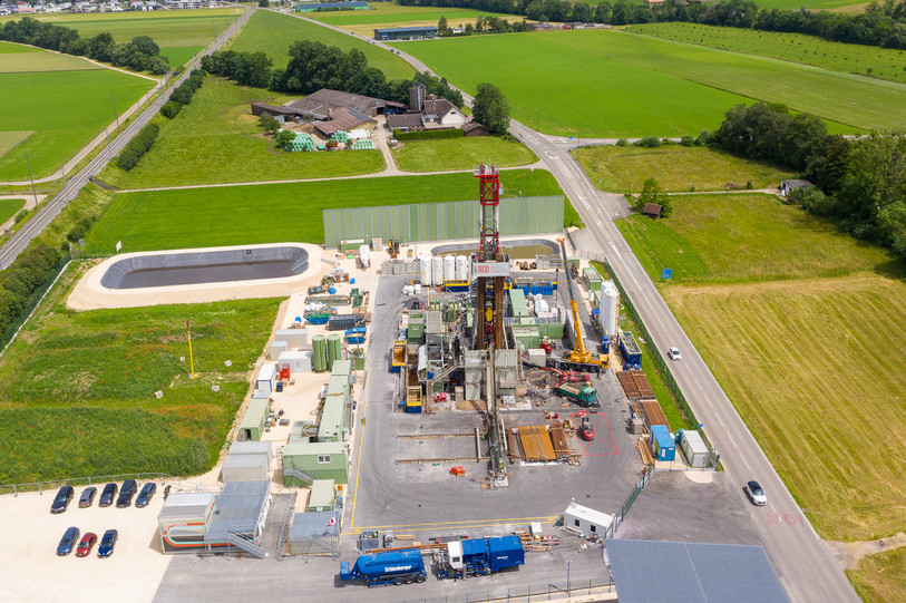 Le site de géothermie profonde à Glovelier. (Photo : Georges Henz).