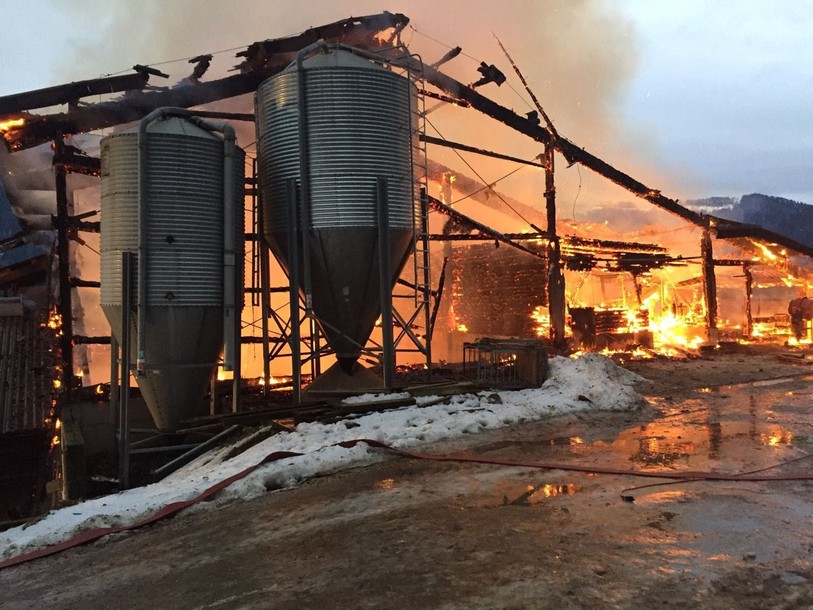 La grange a été entièrement détruite (photo: police cantonale bernoise)