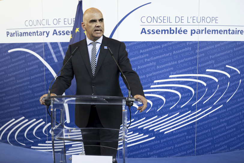 Alain Berset s'exprime ce mercredi à 10h après son élection au poste de secrétaire général du Conseil de l'Europe. (Photo : KEYSTONE / AP / Anthony Anex).