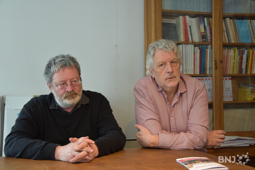 Le président du POP Daniel Ziegler, aux côtés du candidat au Conseil d'Etat Nago Humbert.