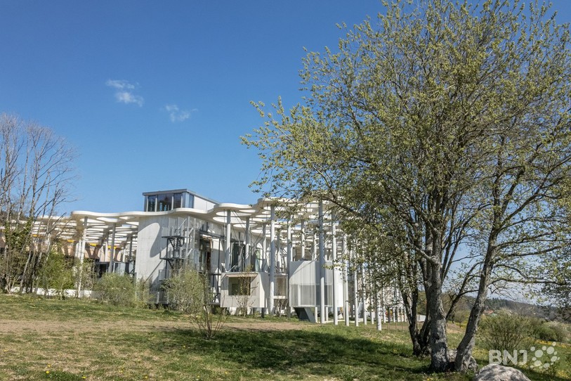 La canopée en béton accueille plusieurs modules, dont sept servent à héberger les écrivains.