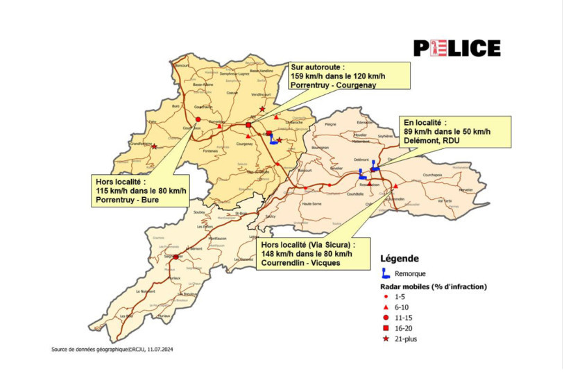 La police cantonale a publié ses statistiques sur la circulation routière pour le mois de juin 2024. (Image : Police jurassienne).