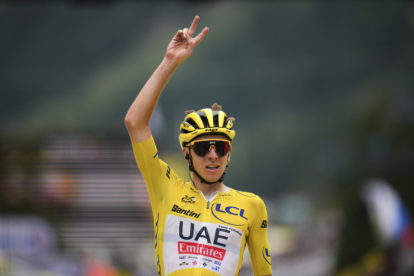 Tadej Pogacar, après sa quatrième victoire sur le Tour de France vendredi à Isola 2000. (Photo: AP Photo/Daniel Cole)